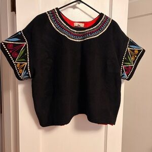 Carolina K. Embroidered Wool Short Sleeve Top